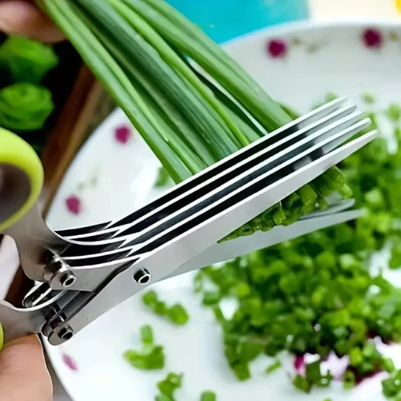 Multifunctional Stainless Steel 5 Layer Kitchen Scissors Herb Onion Cutter