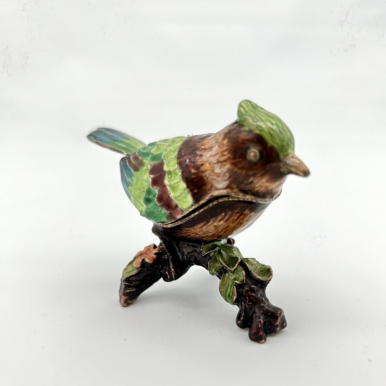 Bird Enamel Rhinstone And Metal Trinket Box Hinged