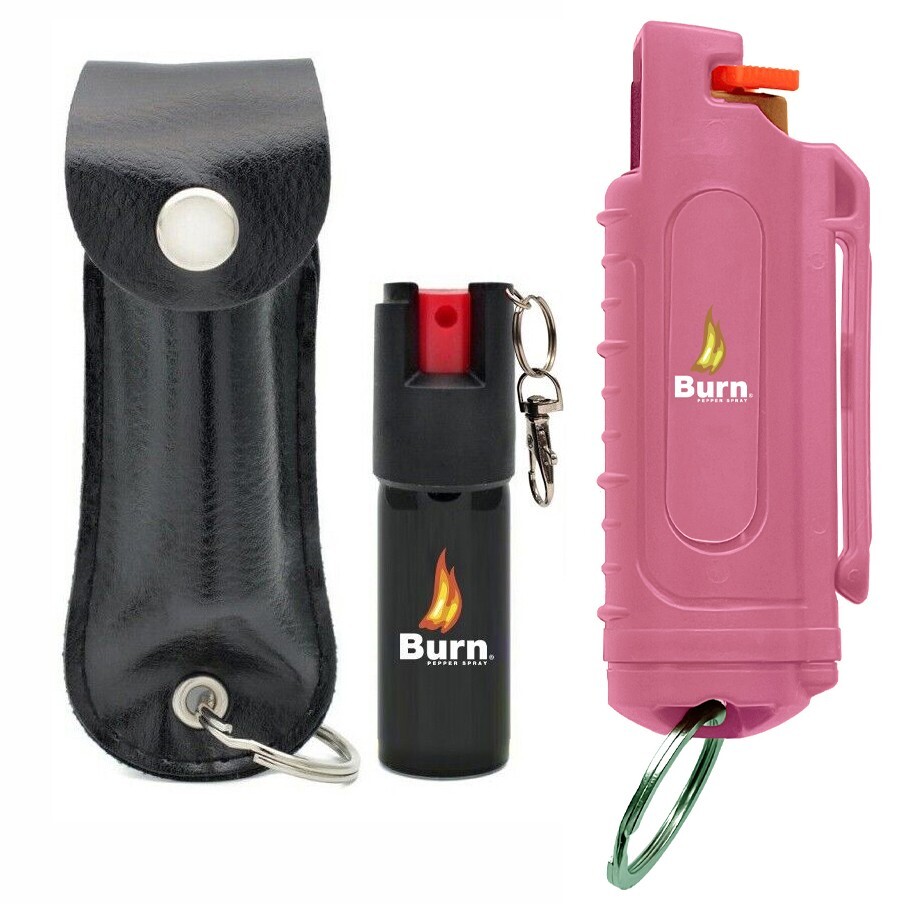 2 PACK BURN Pepper Spray 1/2oz Self Defense Keychain Security Case Black + Pink