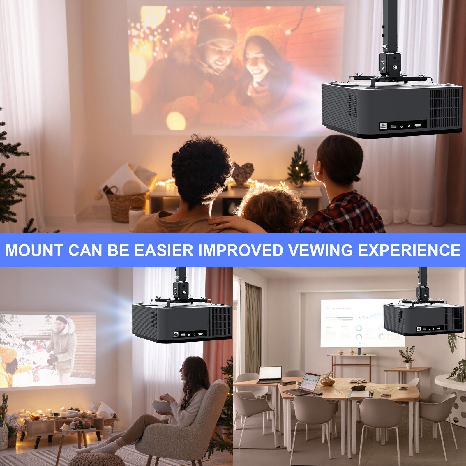 Universal Extendable Tilt DLP LCD Ceiling Projector Mount Bracket 44 lbs -Black