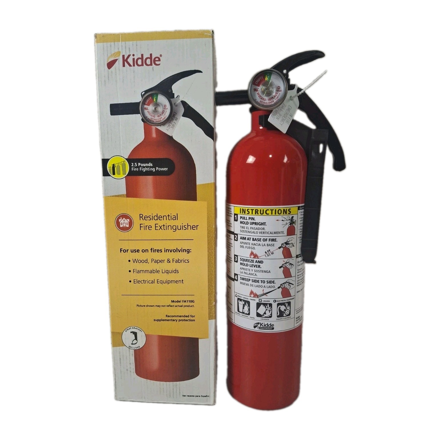 Basic Use Fire Extinguisher with Easy Mount Bracket & Strap, 1-A:10-B:C, Dry Che