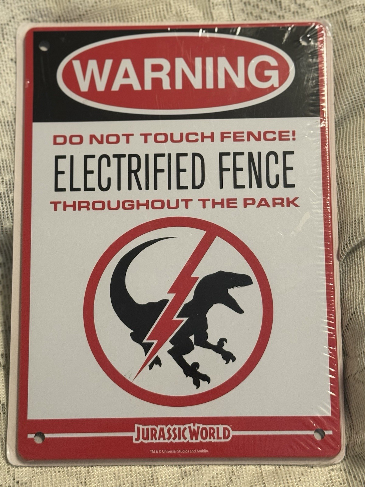 Jurassic World Warning Electric Fence Raptor Fence Metal/Tin Sign