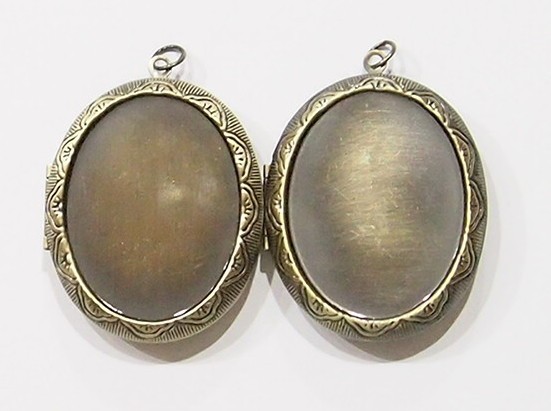 2 -36x28mm Antique Gold Victorian Etched Deco Locket Pendant Settings 54x39mm