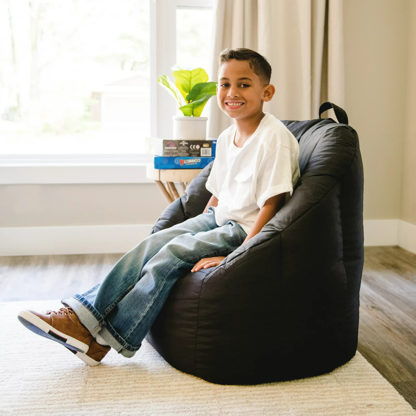 Kids Bean Bag Chair Black Plush Soft Fabric Childrens Furniture Seat Stool