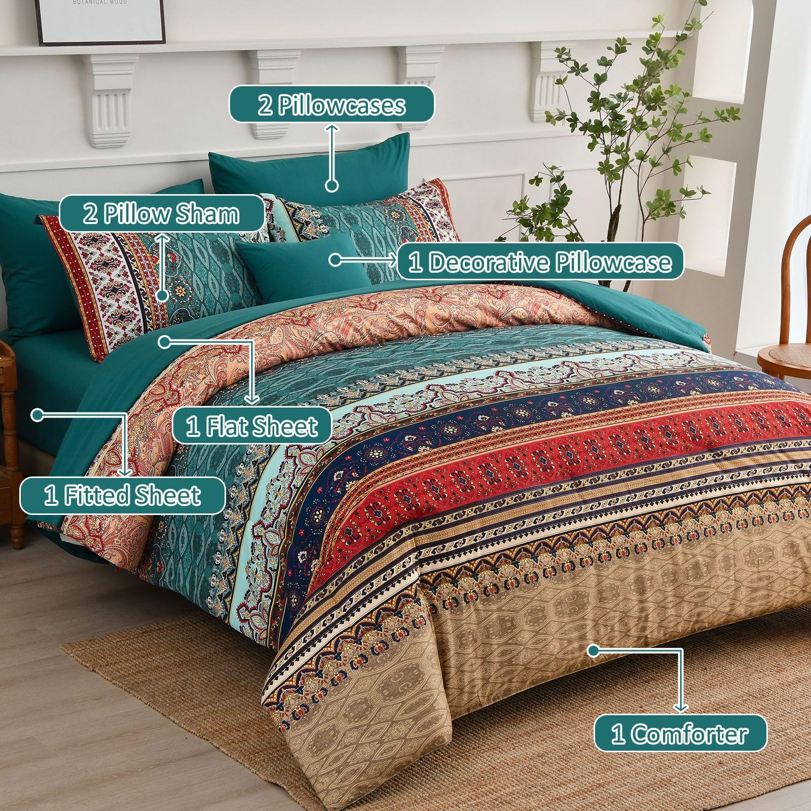 Cottolester Queen Comforter Set 8pc Green Brown