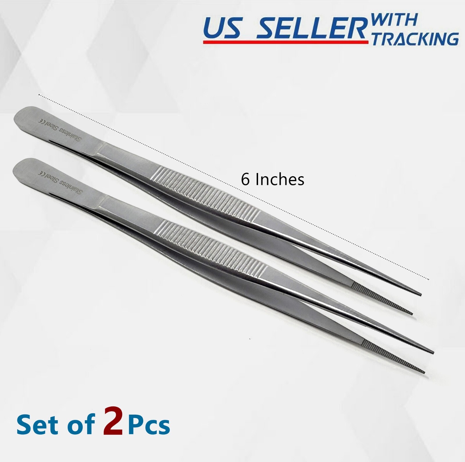 2x Serrated Precision Tweezers Point Stainless Steel Eyelash Extension Tweezers