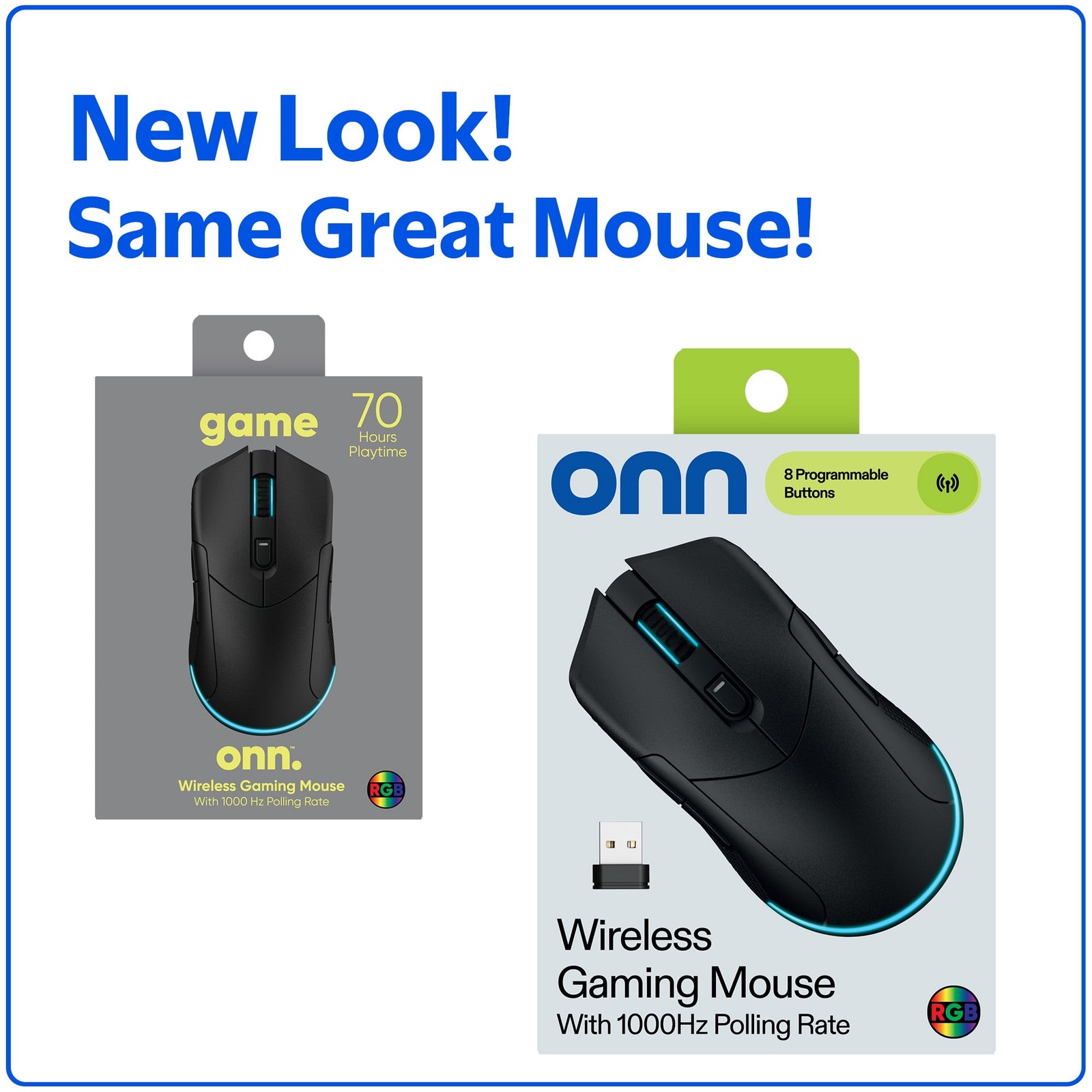 onn Rechargeable Wireless Gaming Mouse with LED Lighting, 8 Programmable Buttons