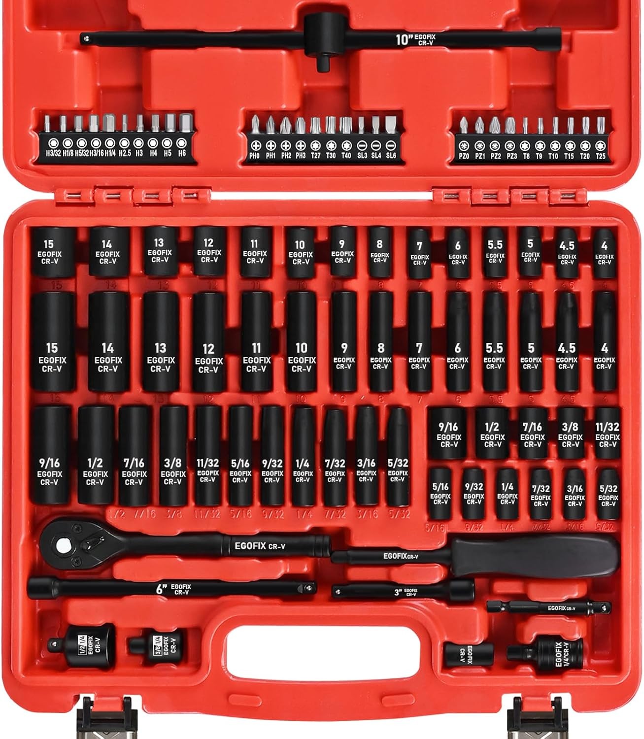 Juego de Dados 1/4" 90 Piezas Métrico y SAE con Carraca 72 Dientes