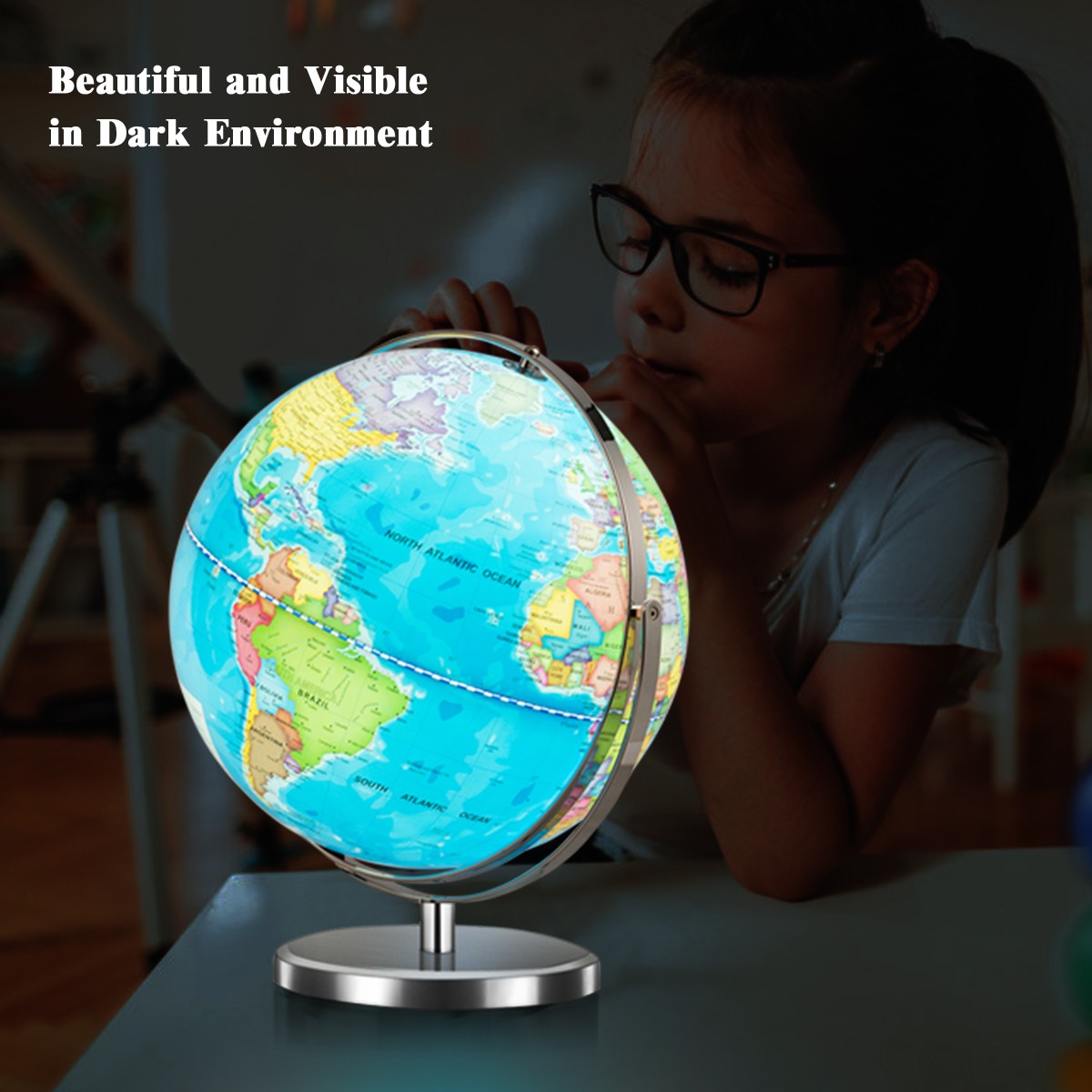 13" Illuminated World Globe 720° Rotating Study Cartography Map W/ LED Light
