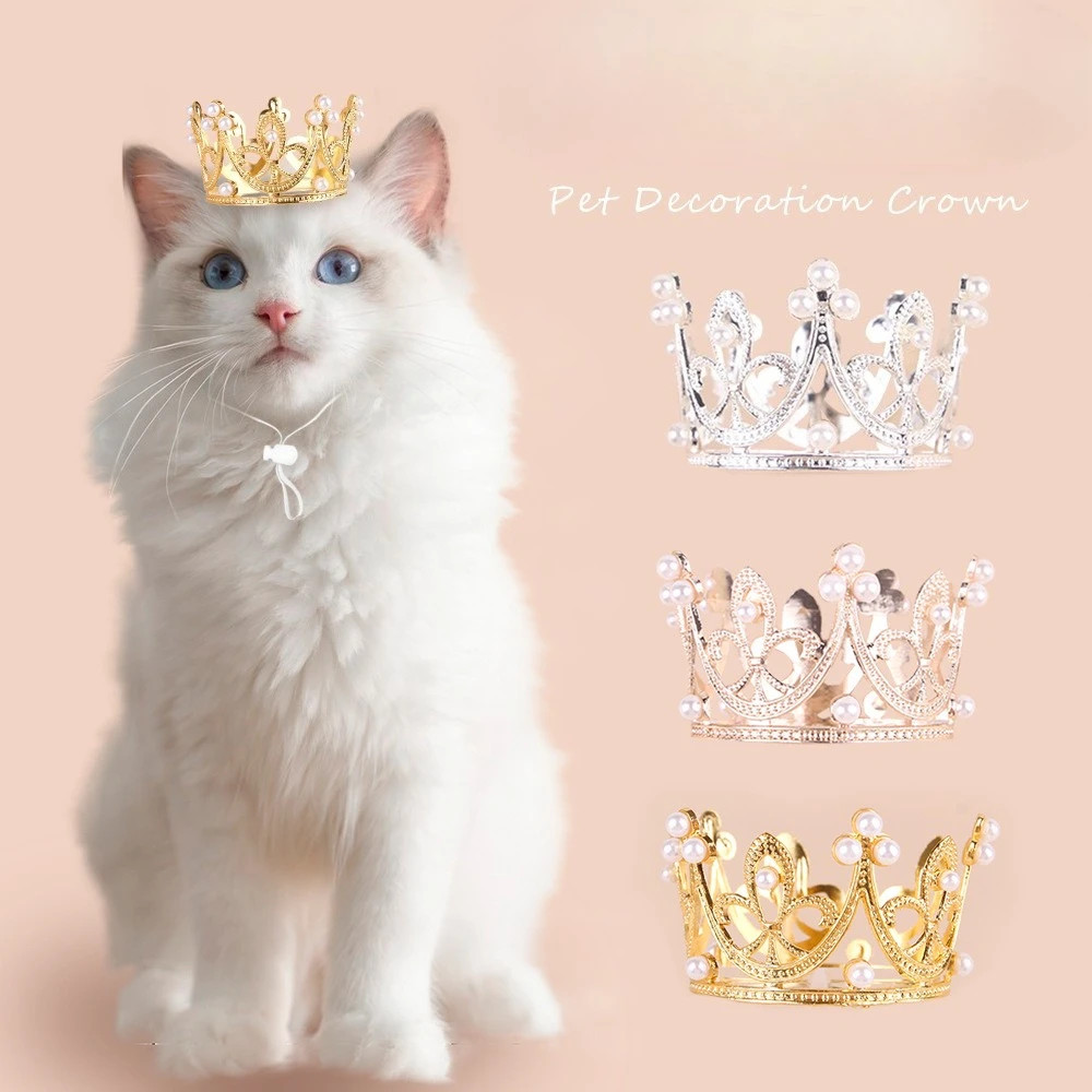 Shining Crown Pet Hat Birthday Party Dress Alloy Crown Headwear Holiday cat Head