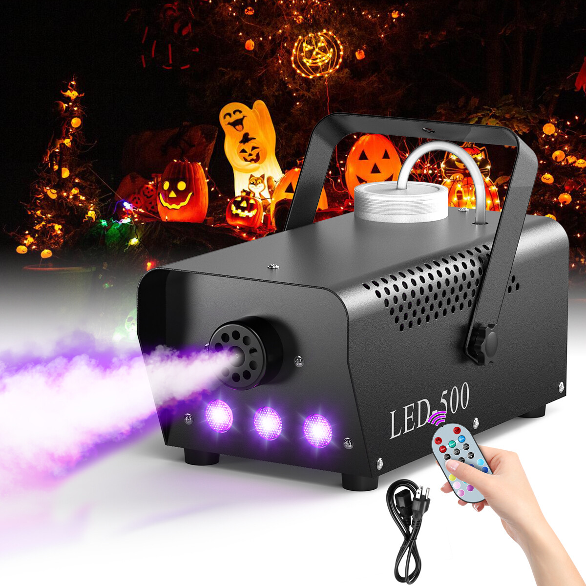 Smoke Fog Machine 500W 3LED Party Lights Xmas DJ Stage Fogger Effect RGB Remote
