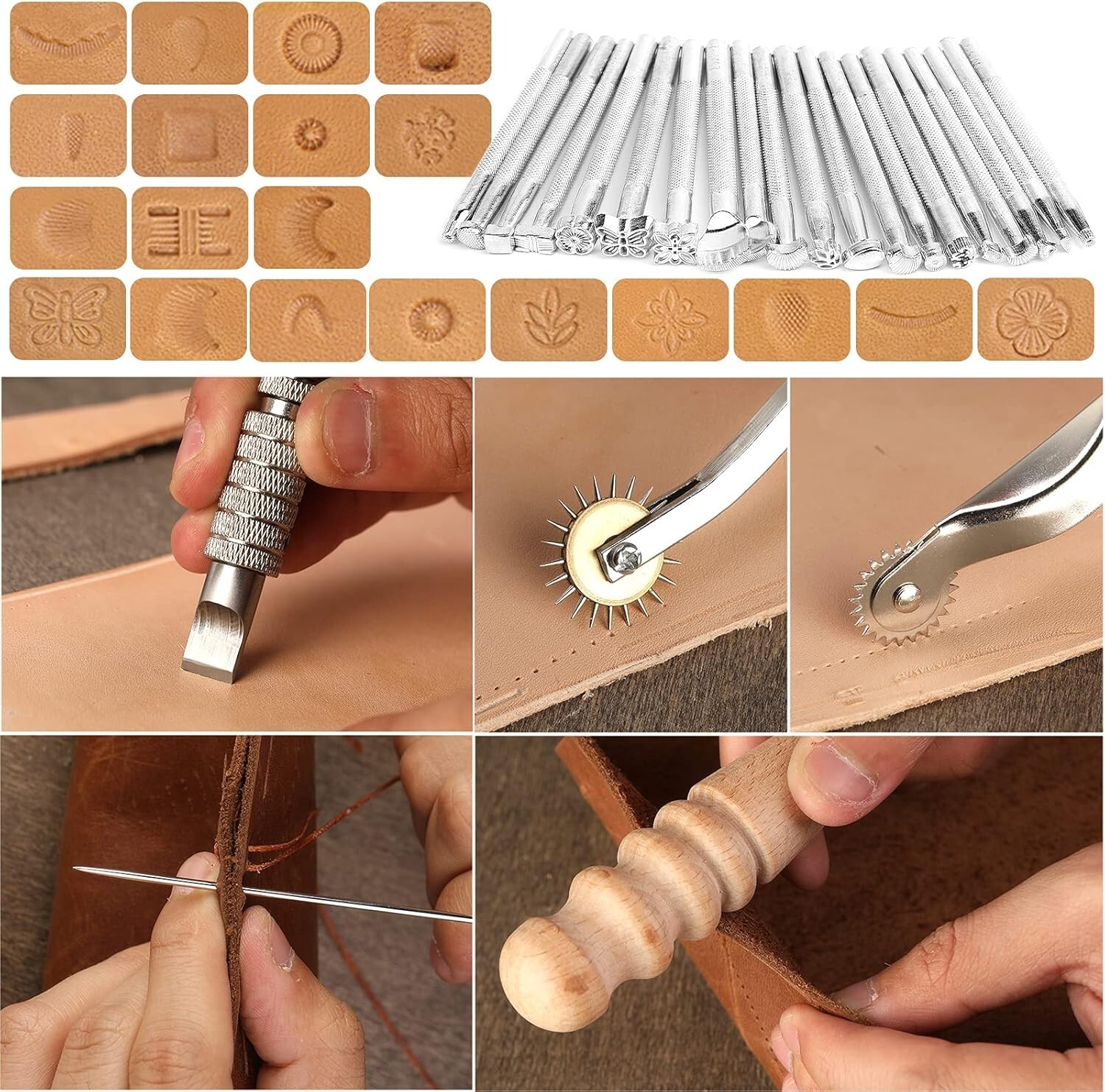 Complete Leather Craft Tool Kit Sewing Punch Carving Stitching Hand Working Tool