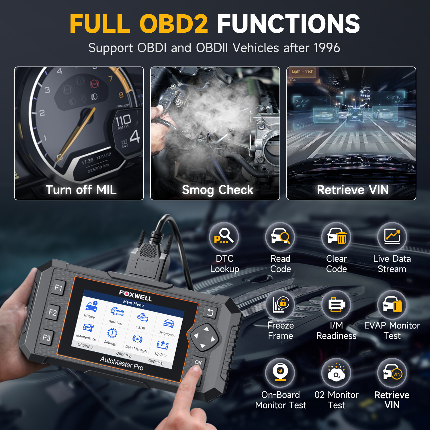 FOXWELL OBD2 Scanner All System Code Reader 8 Resets Car Diagnostic Tool AutoVin