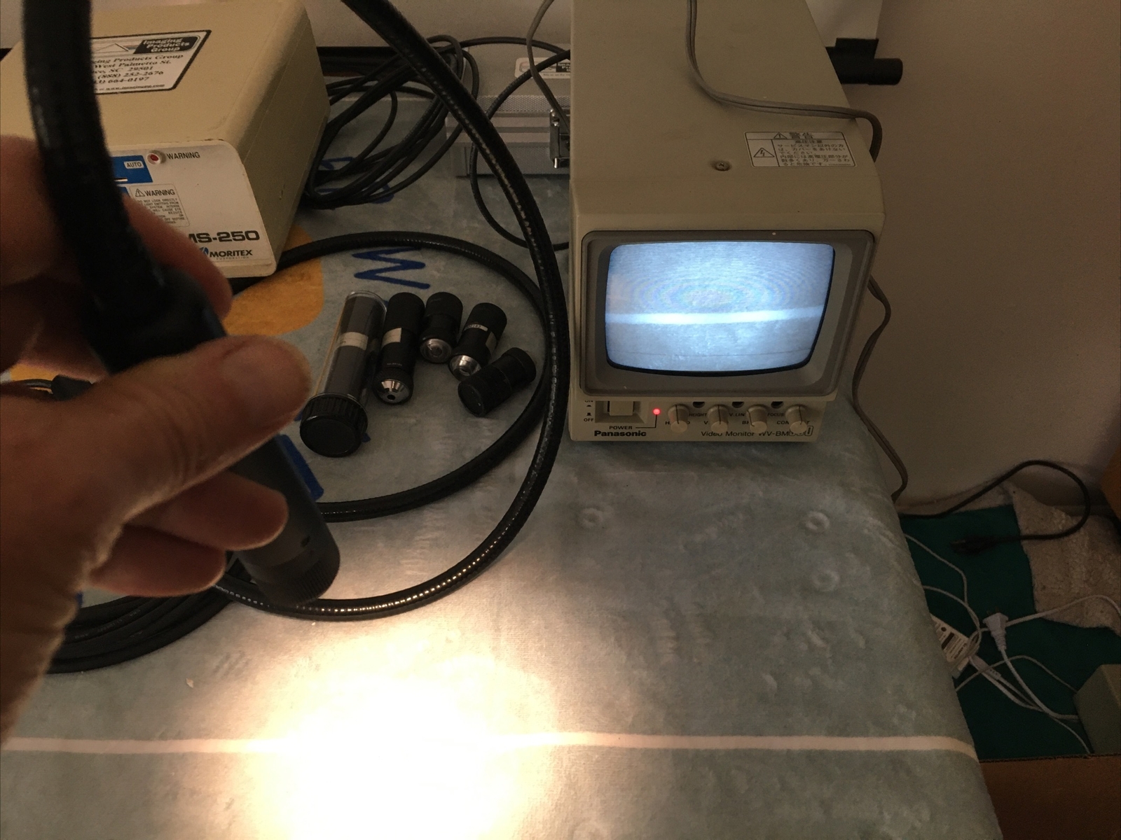 Moritex MS-250N Scopeman Fiber Optic Light Inspection Microscope Camera AC/DC!!