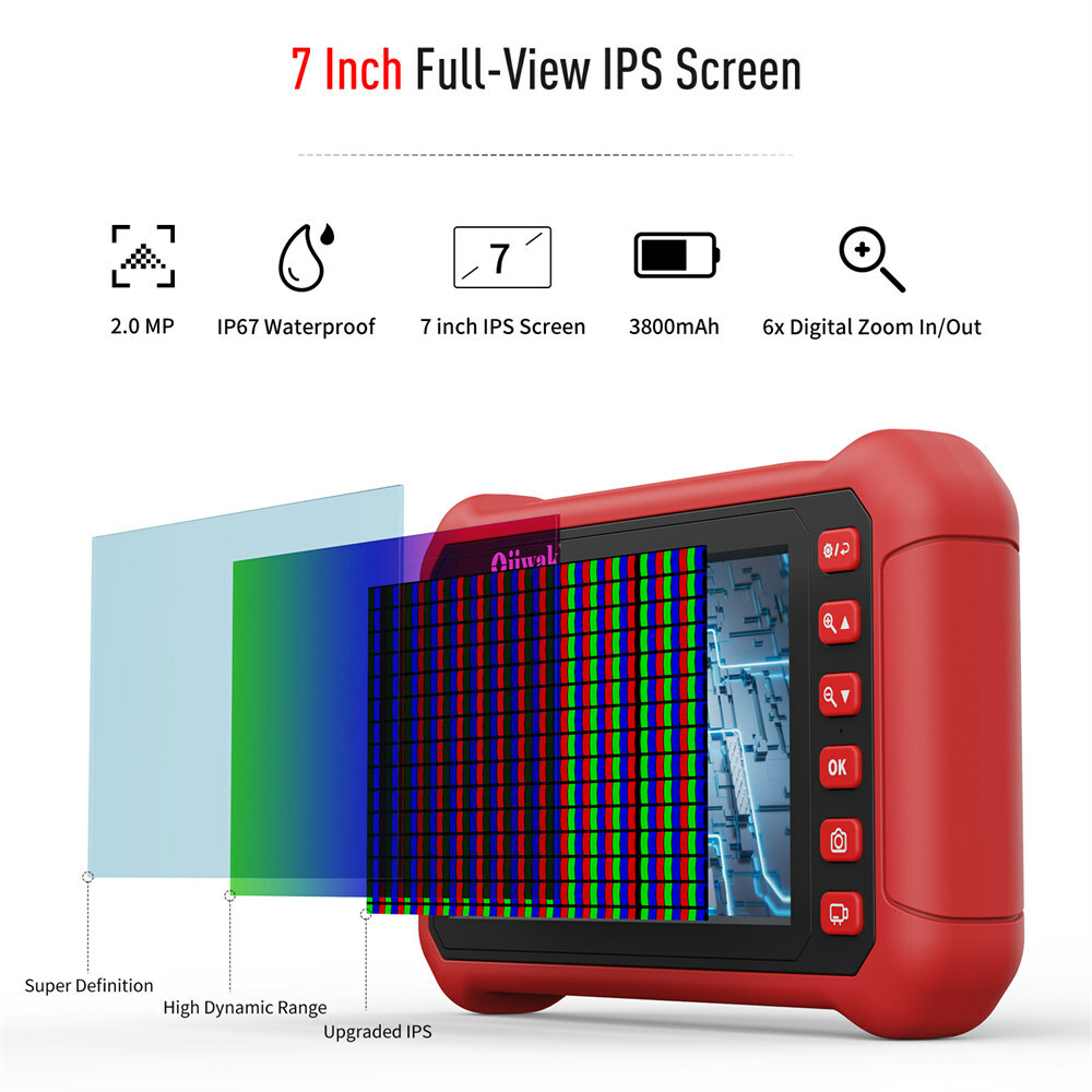 2.0MP HD Industrial Endoscope Borescope 7"IPS Screen 8mm Inspection Snake Camera