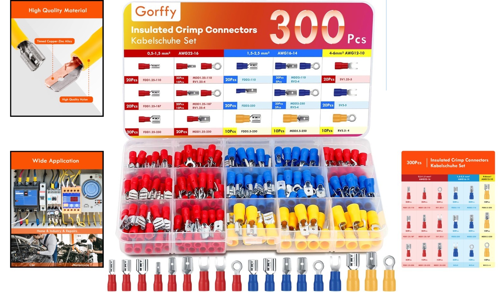 Versatile Electrical Connector Kit: 17 Types Spade, Ring & Fork Connectors