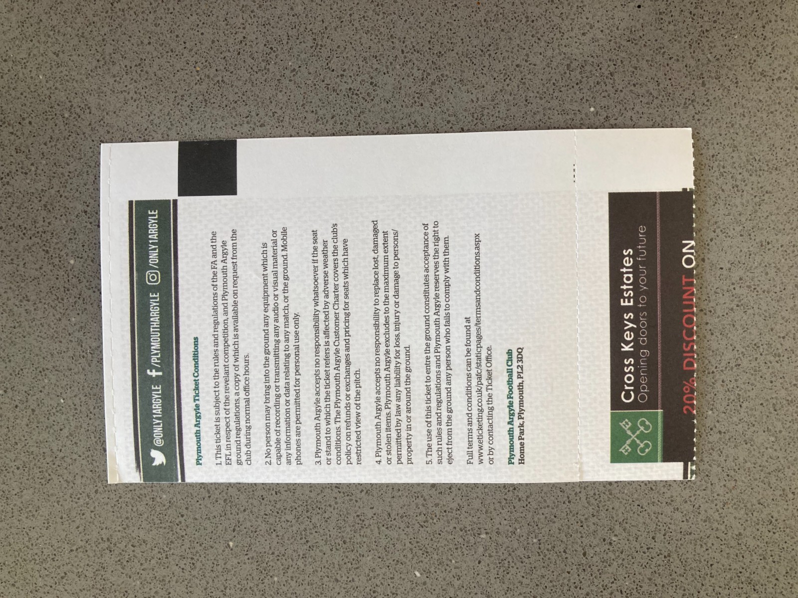 Plymouth Argyle v Notts County 2016-17 Match Ticket