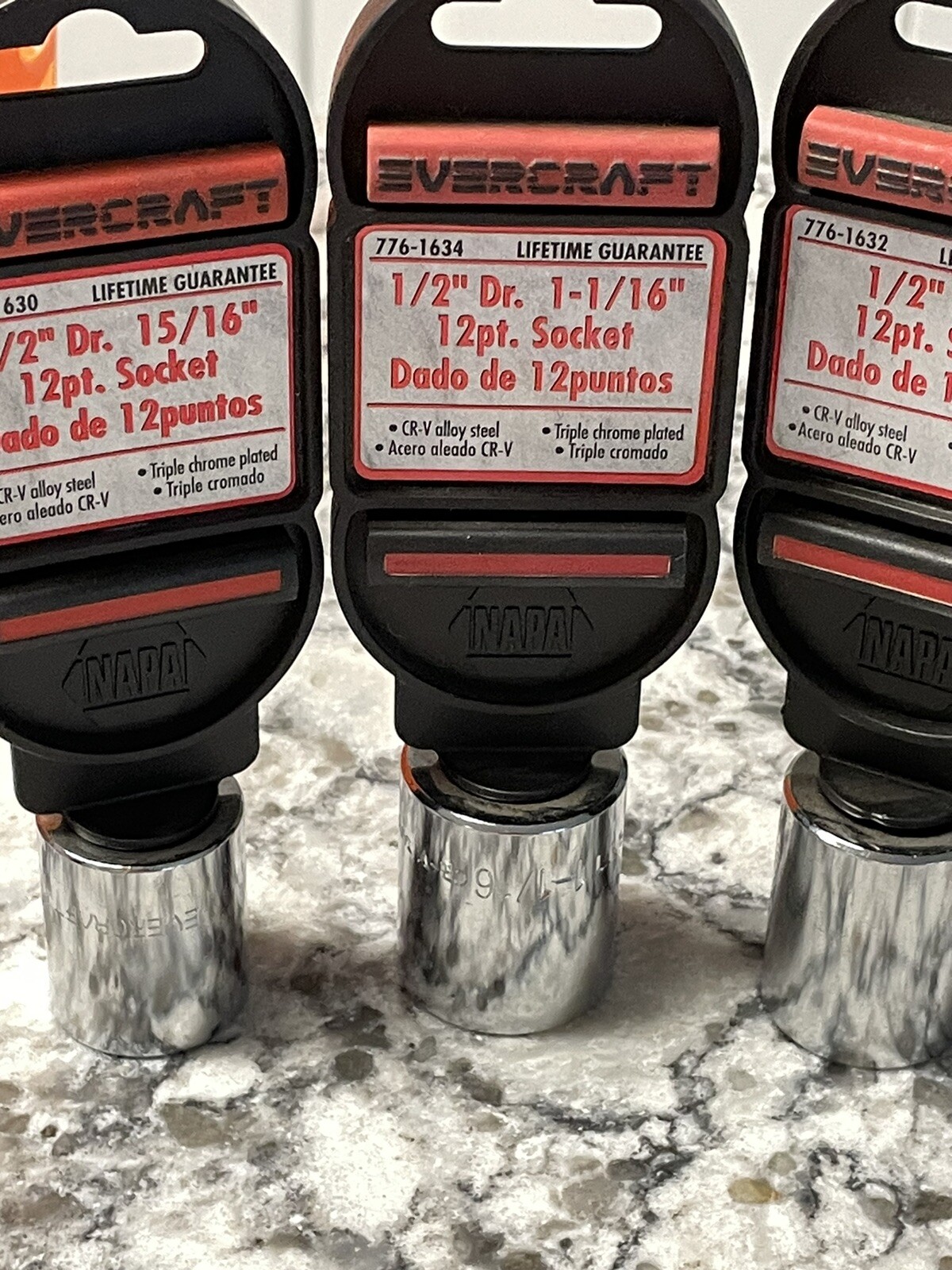 3 Evercraft Sockets 12 pt socket 1/2 drive 15/16