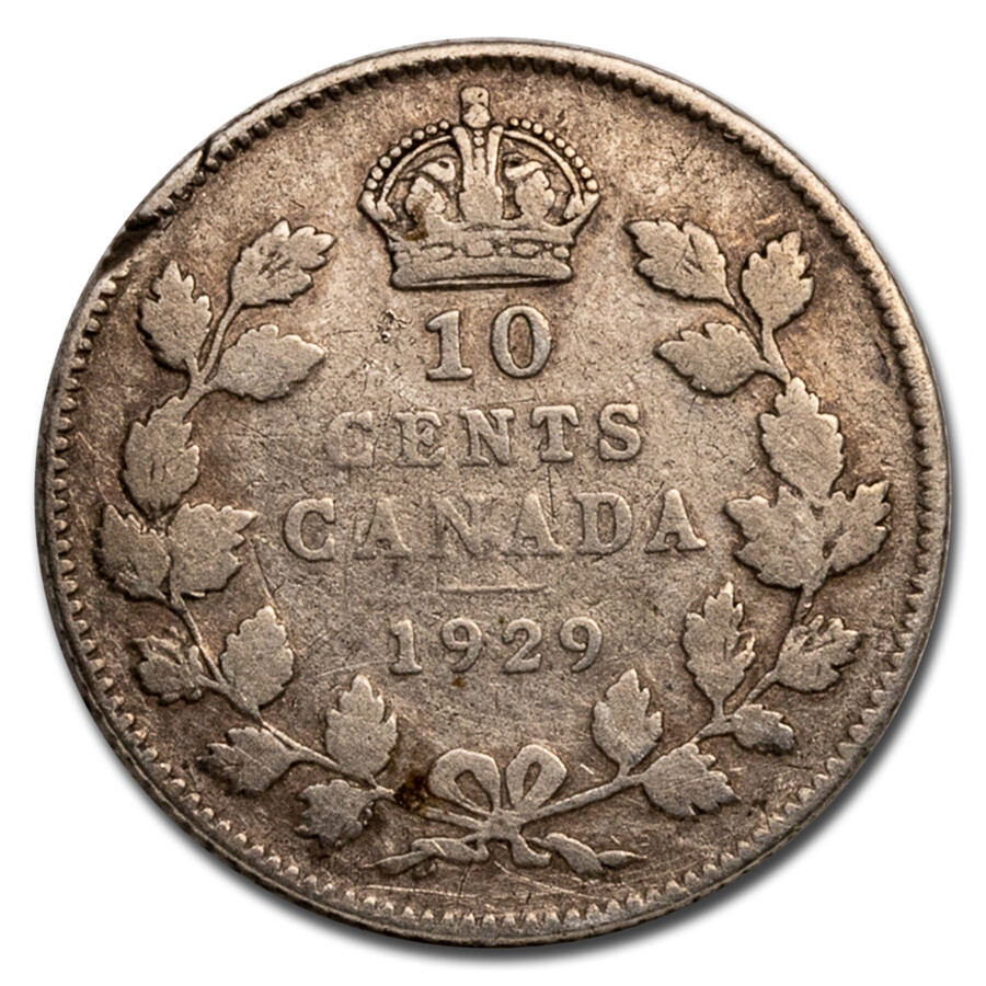 1920-1936 Canada Silver 10 Cents George V Avg Circ