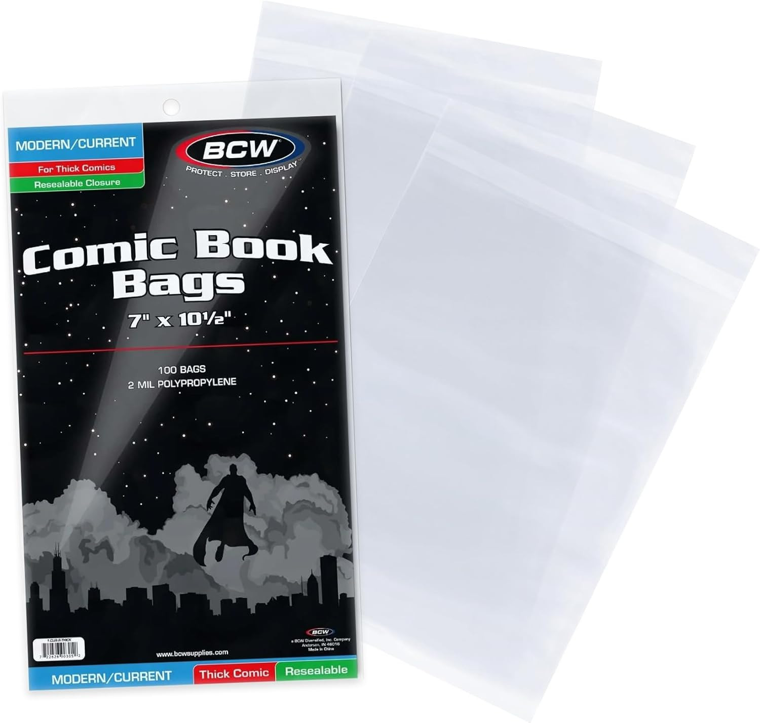 Thick Resealable Current/Modern Comic Bags - 100 Ct | Acid-Free Modern Comic