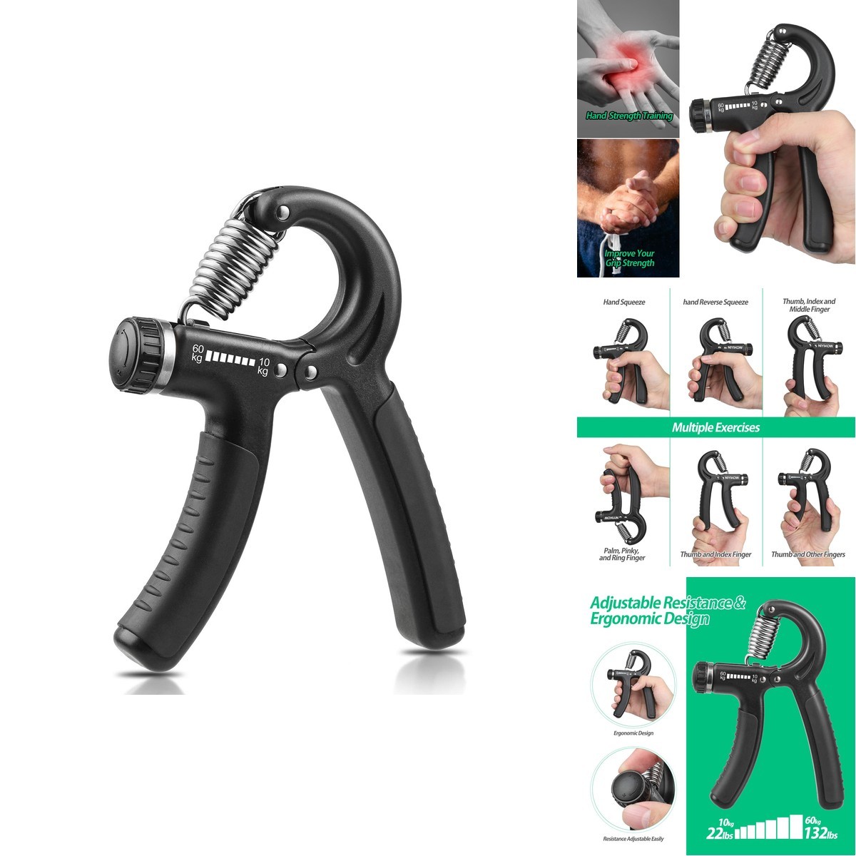 NIYIKOW Grip Strengthener Adjustable Resistance Forearm Black 1 Pack