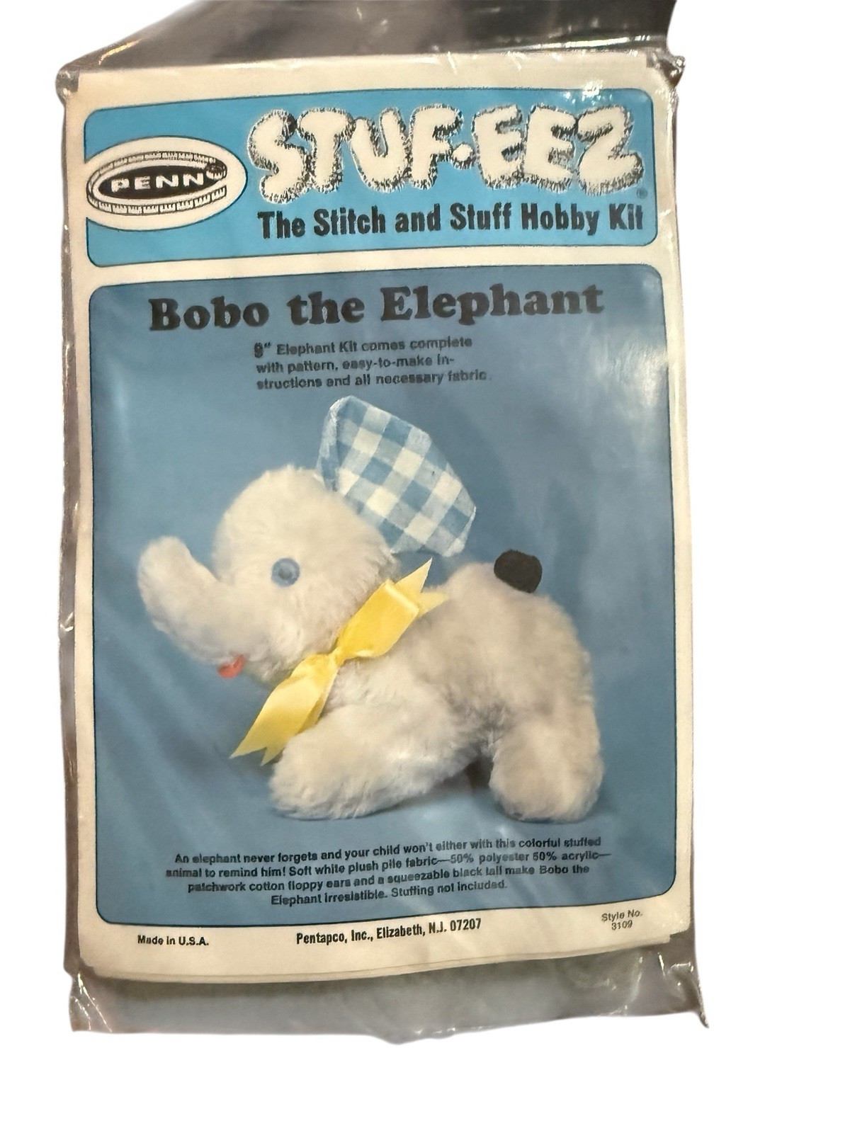 Bobo the Elephant Stuffed Animal Kit 9" Plush Vintage New Old Stock Kitschy 70s?