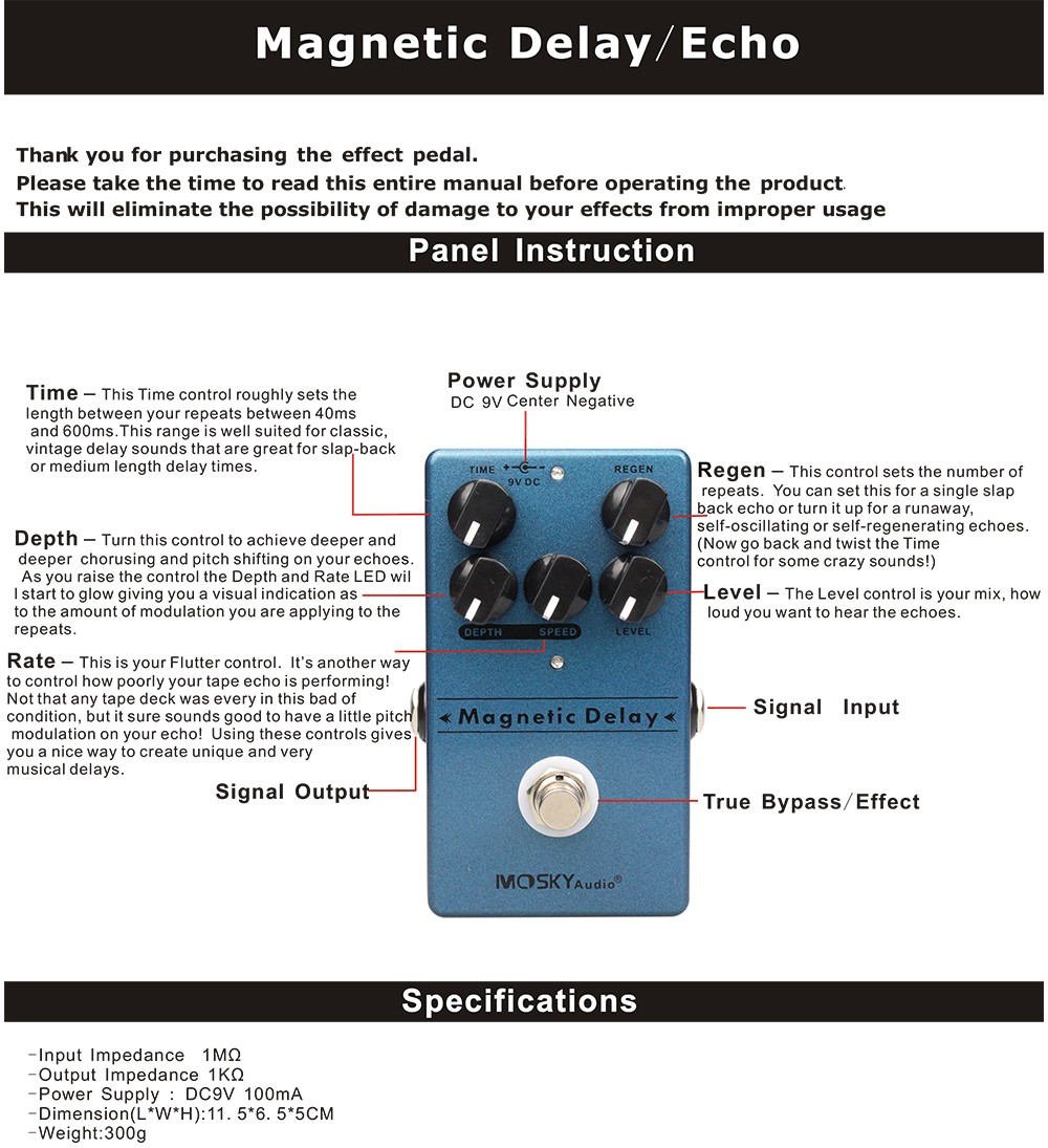 Mosky Magnetic Delay Guitar Effect Pedal VOICE LEVEL for Guitar Effect Pedal USA