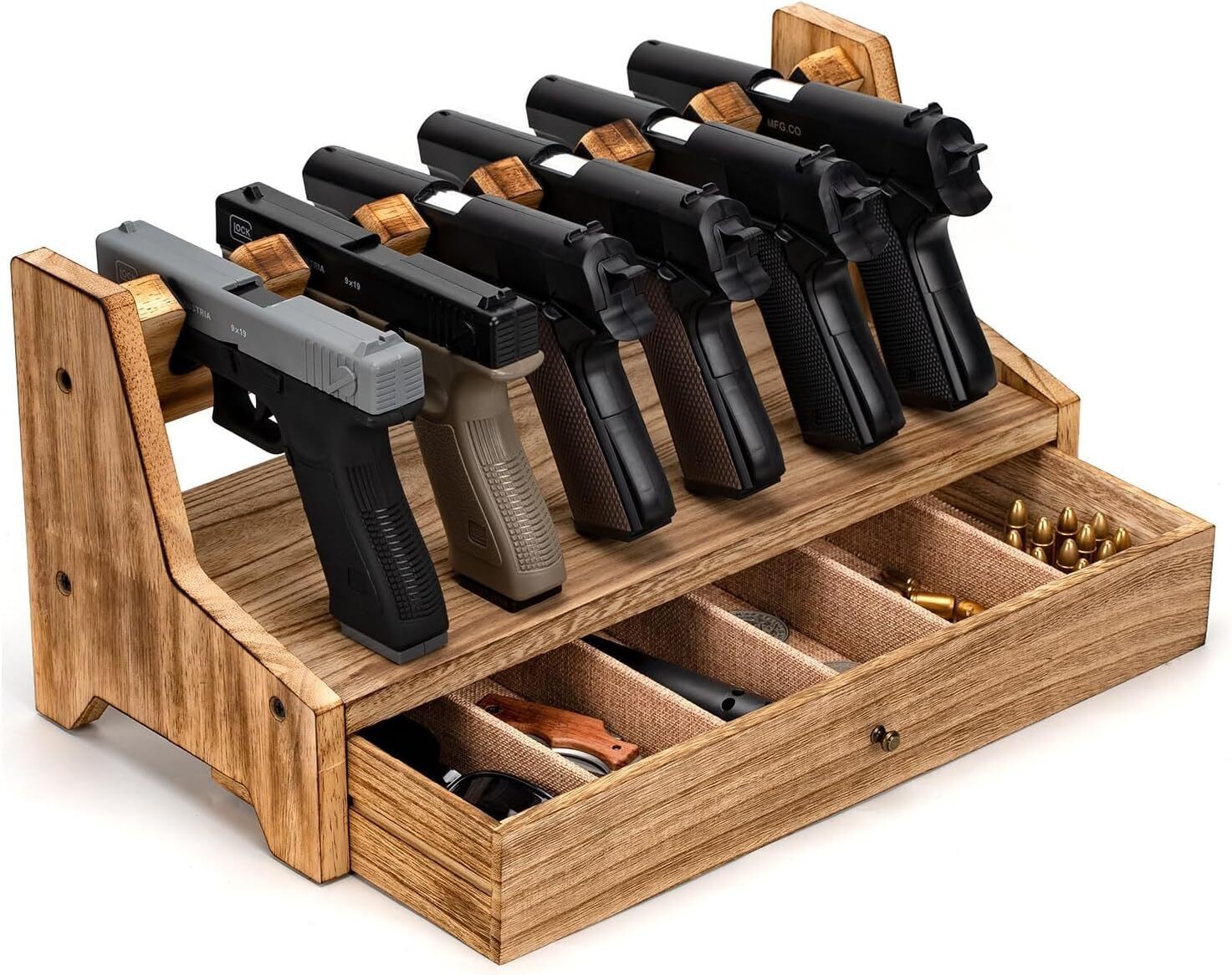 Pistol Rack Gun Safe Real Wood Handgun Rack Holder for Guns Cabinet Accessories
