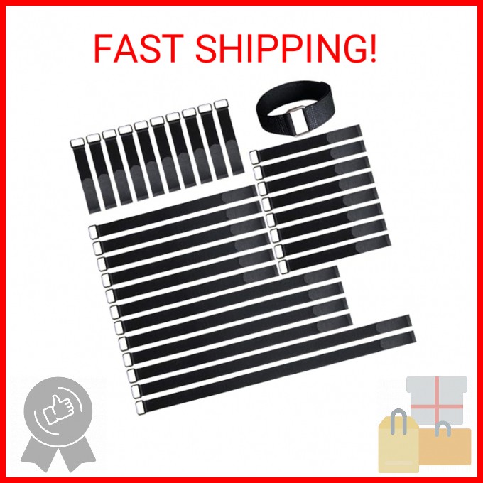 VIGAER 8"12"18"24"30" Hook and Loop Fastening Cable Strap - 30 Pack Reusable Nyl