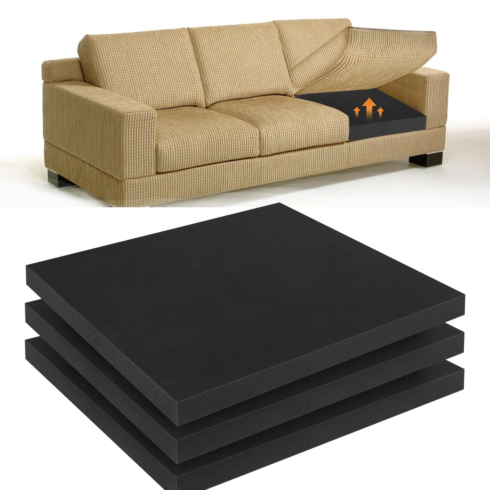22×22 Couch Cushion Support for Sagging Seat, 3-Pack 40D Square High-Density ...