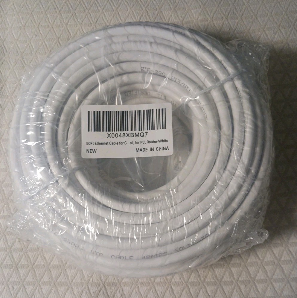 50ft Ethernet Cable For PC Router White