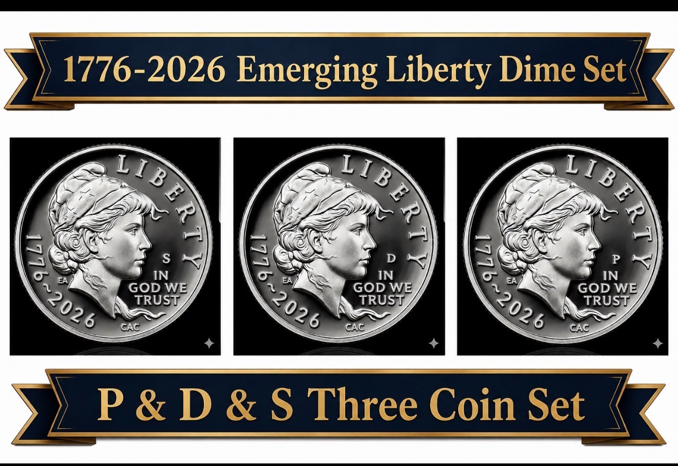 1776 2026 P-D-S EMERGING LIBERTY DIME 3 COIN SET -  IN STOCK NOW!
