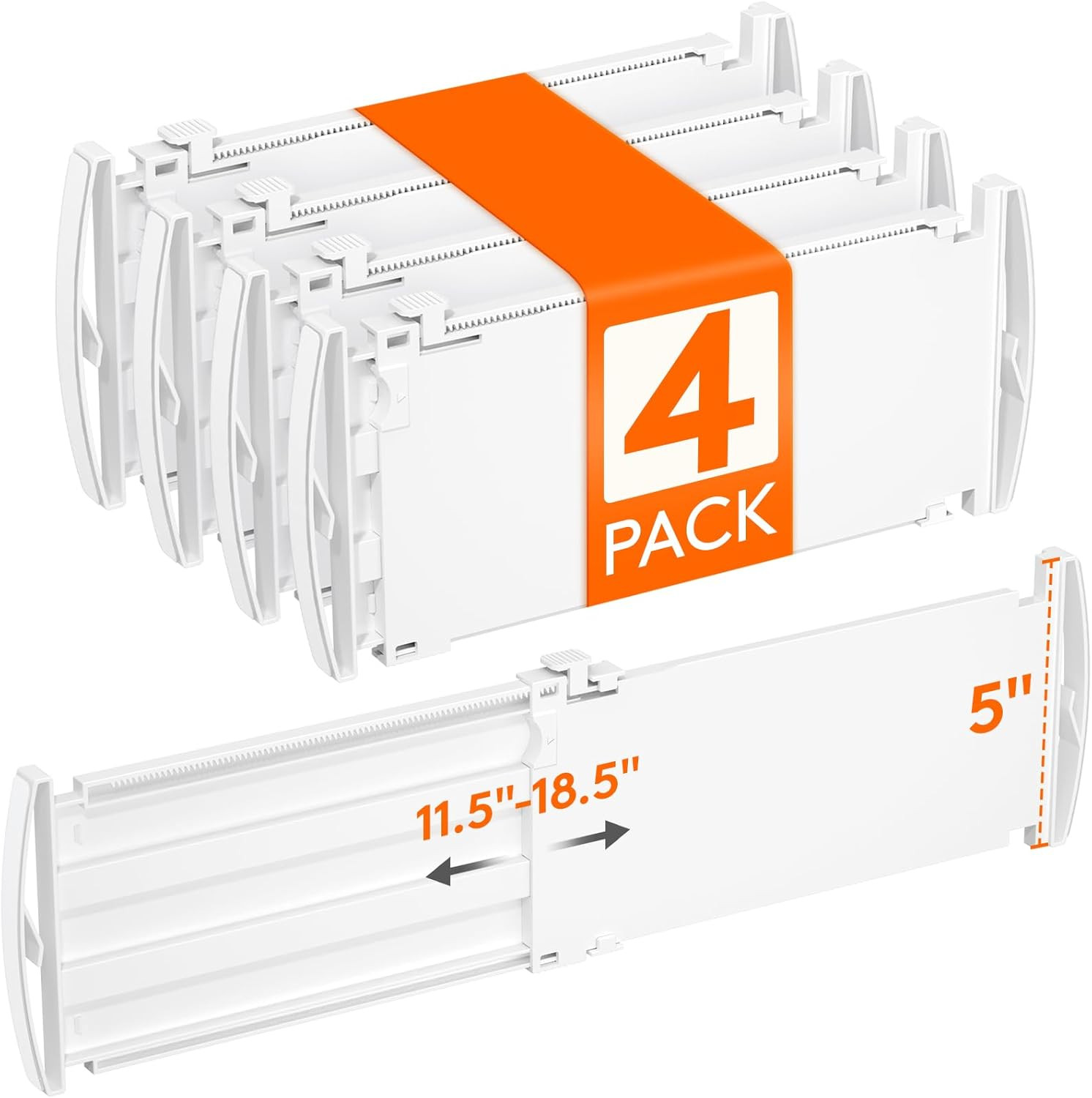 4 Pack 5" High Drawer Dividers for Clothes, 11.5"-18.5" Expandable Dresser Drawe