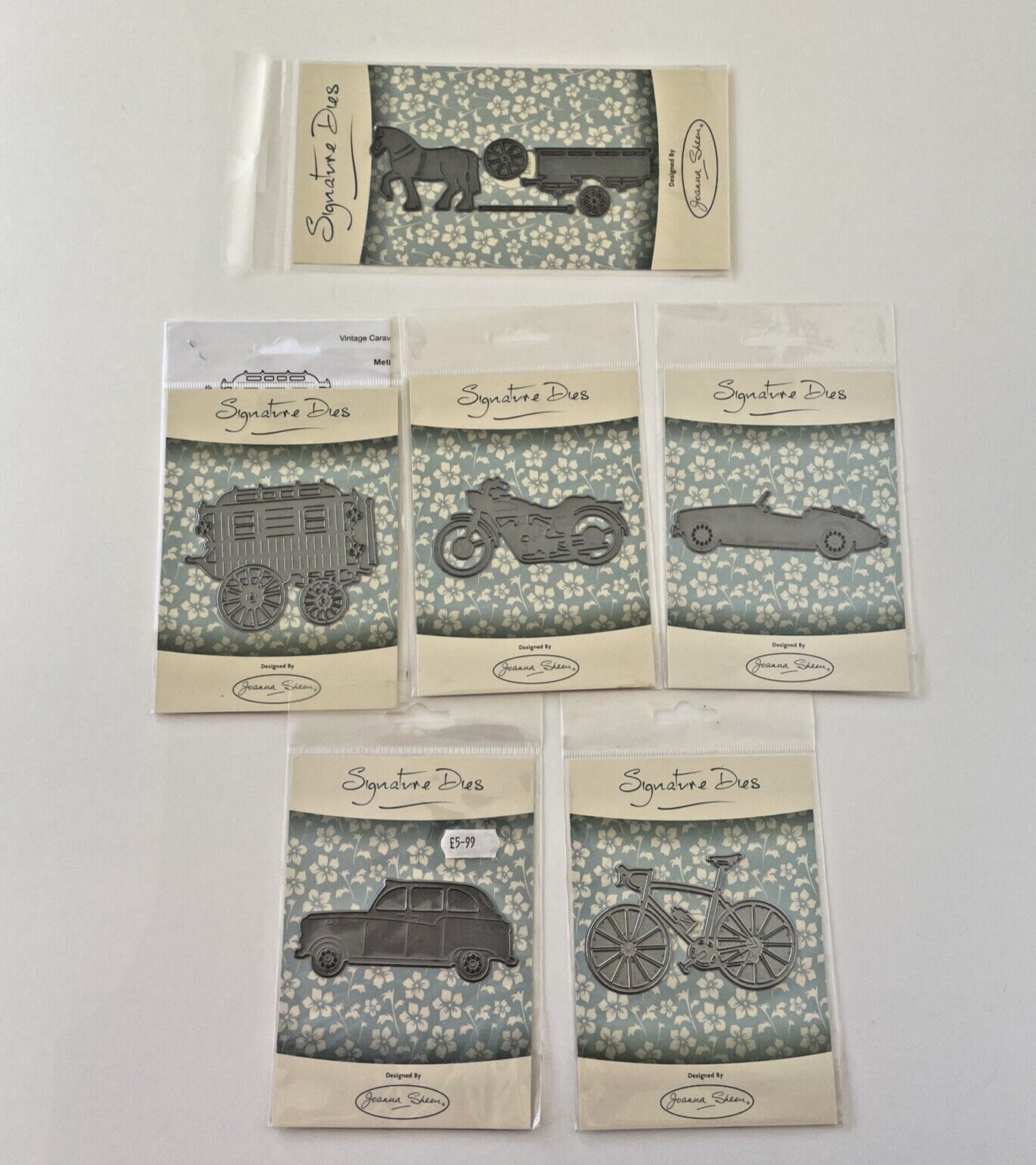 Lot of  6 New Joanna Sheen England Thin Metal Signature Dies Bikes, Sports Cars