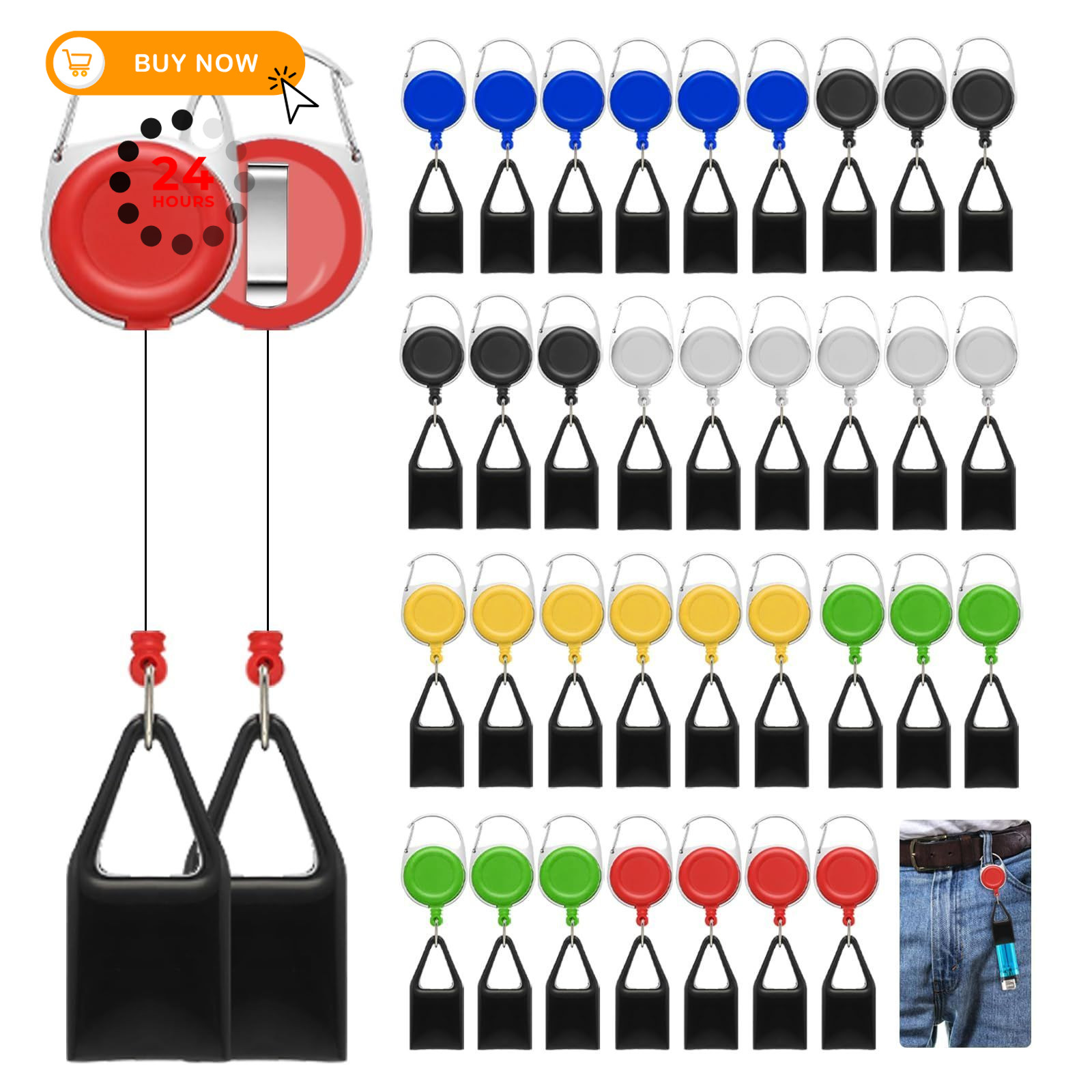 36-Piece Assorted Colour Retractable Leash 4.7inch*1.1inch, 36pcs 6colors