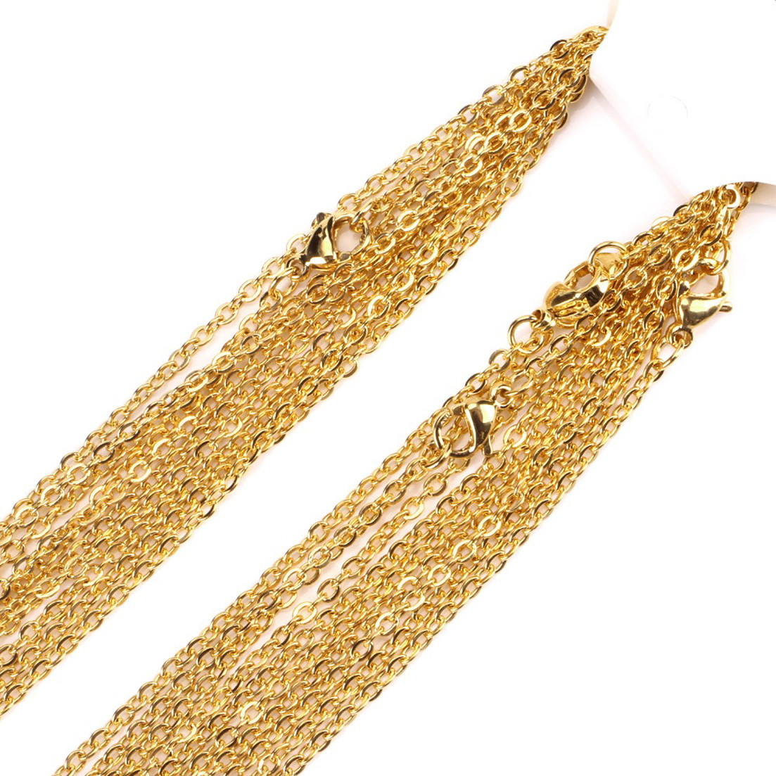 18" 2.4mm 10pcs/lot Wholesale In Bulk Stainless Steel Gold Oval Chain Necklace