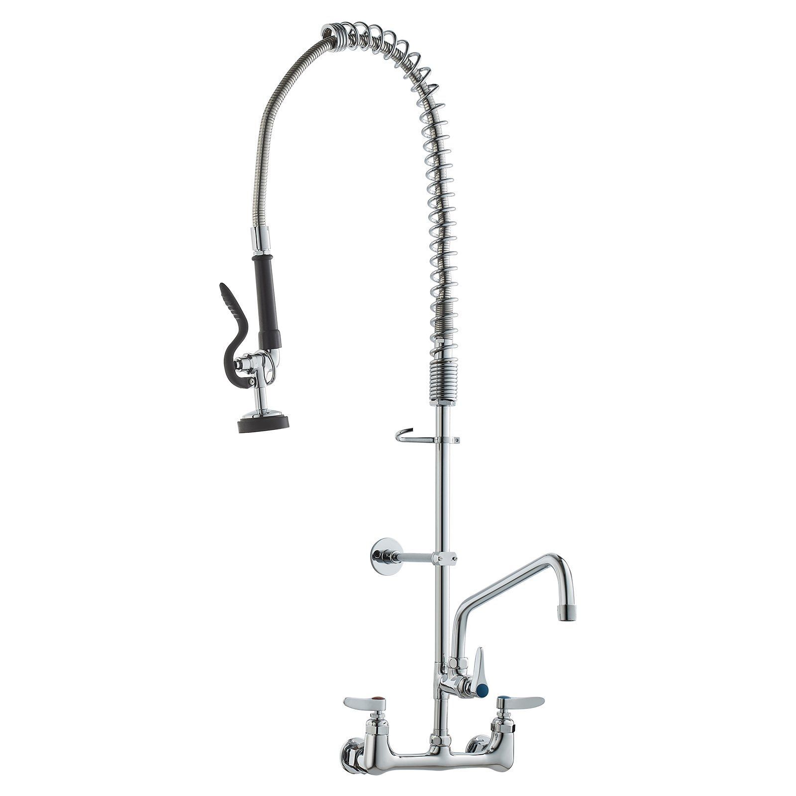 Commercial Faucet with Pre-Rinse Sprayer 36" Height 8" Center 12" Swing Spout
