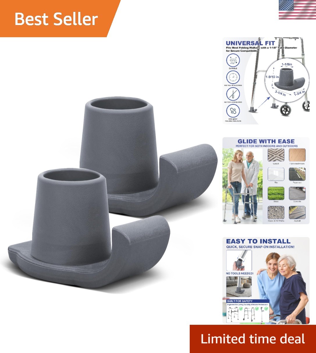 Durable Walker Ski Glides for Seniors - Universal Fit 2-Pack for Smooth Mobility