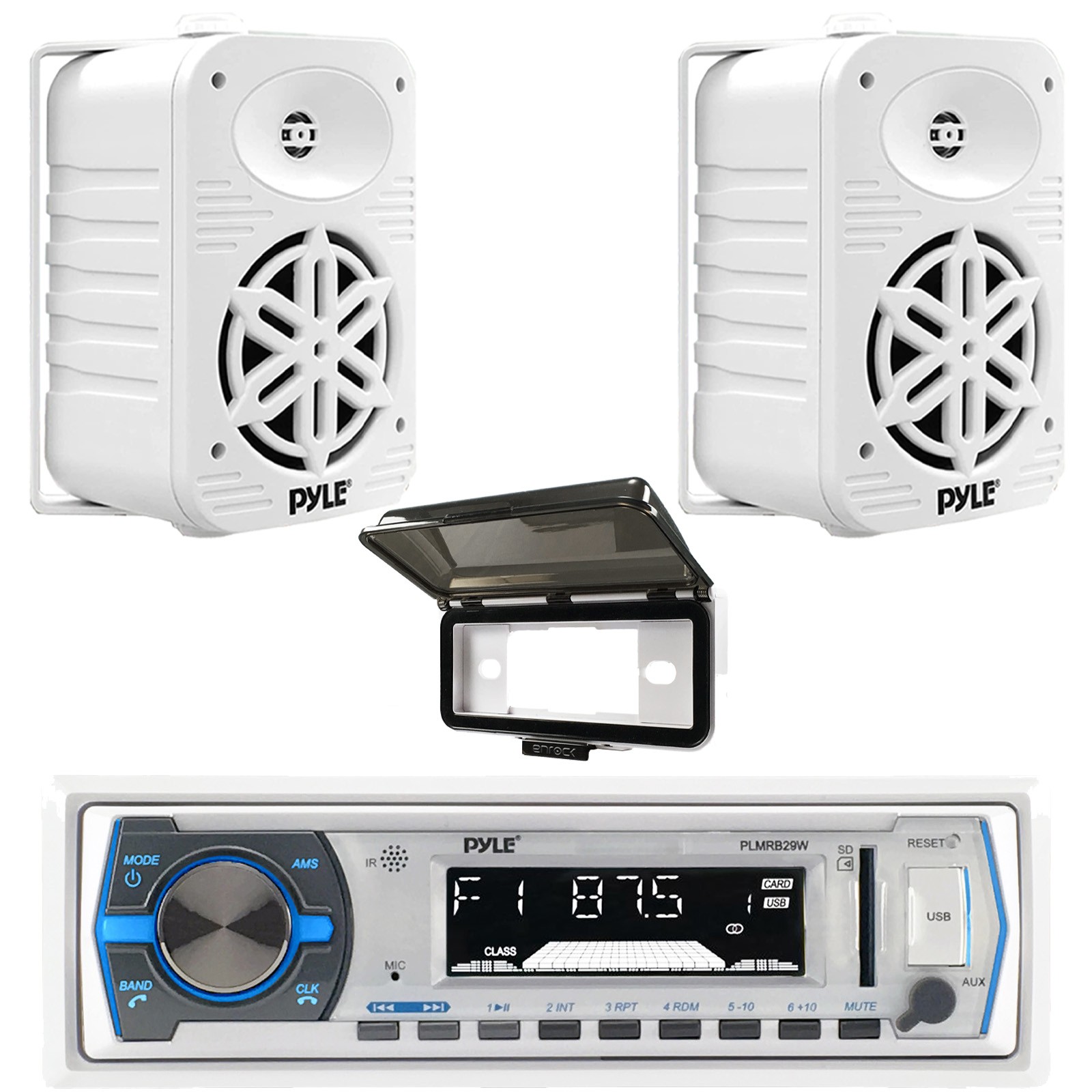 Pyle Marine Bluetooth USB Receiver with cover, 2x 5.25" Indoor/Outdoor Speakers
