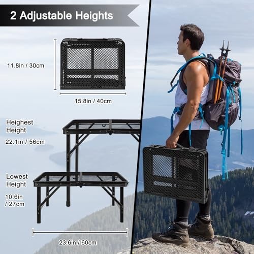 Lightweight Folding Grill Table - Portable Camping & Picnic Table, Height Adjust