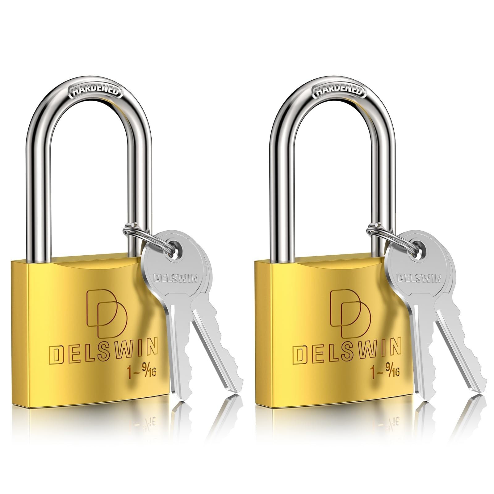 Heavy Duty Weatherproof Padlock with Key - Solid Brass, 1-9/16" Shackle, 2 Pack