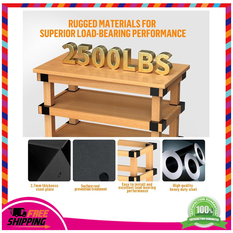 4 Pack Heavy Duty Workbench Bracket Kit for 4x4 2x4 Lumber DIY Garage Table