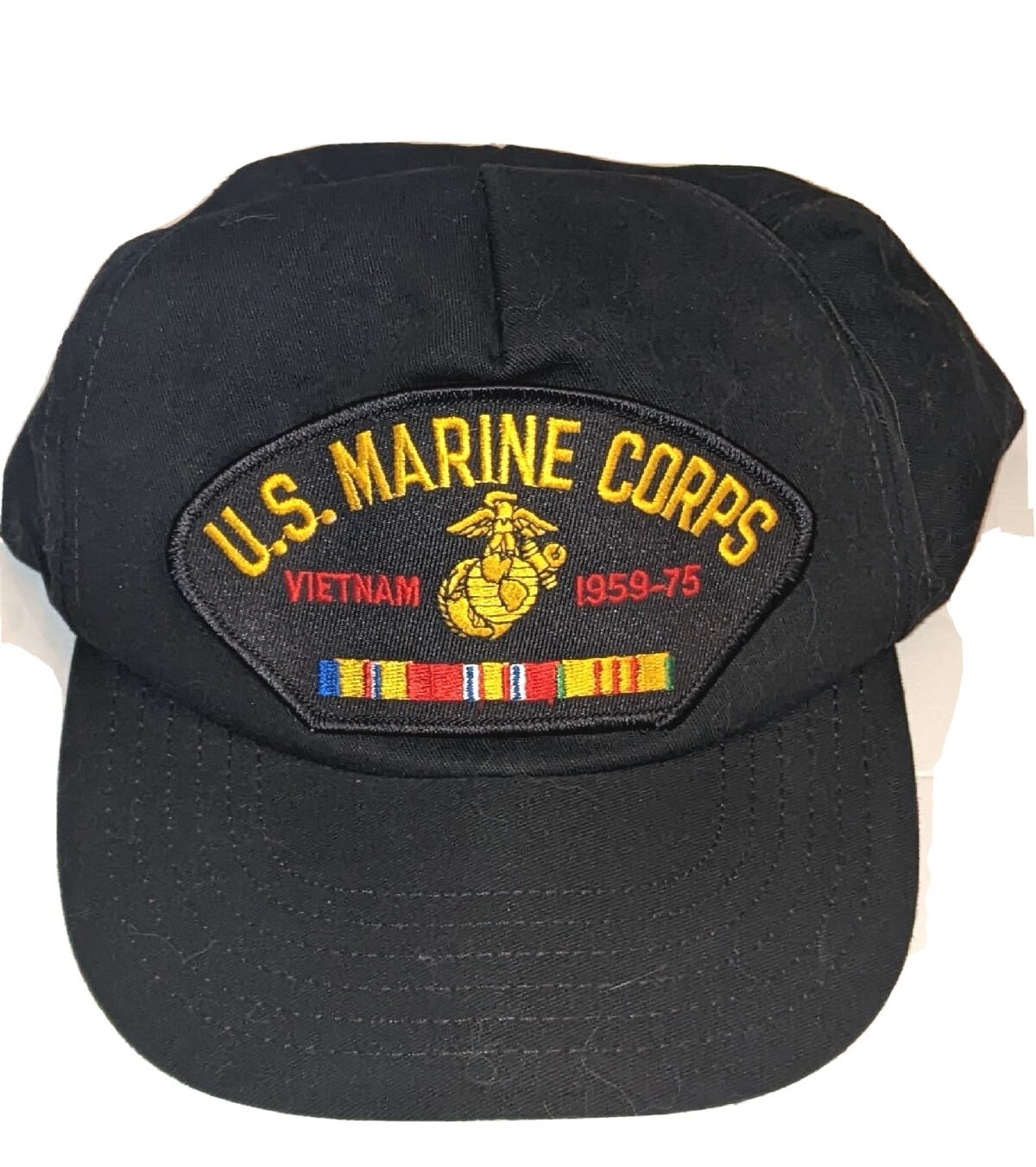 US Marine Corps Vets Supply Line USA Patch Black Trucker Hat Vietnam 1959-75