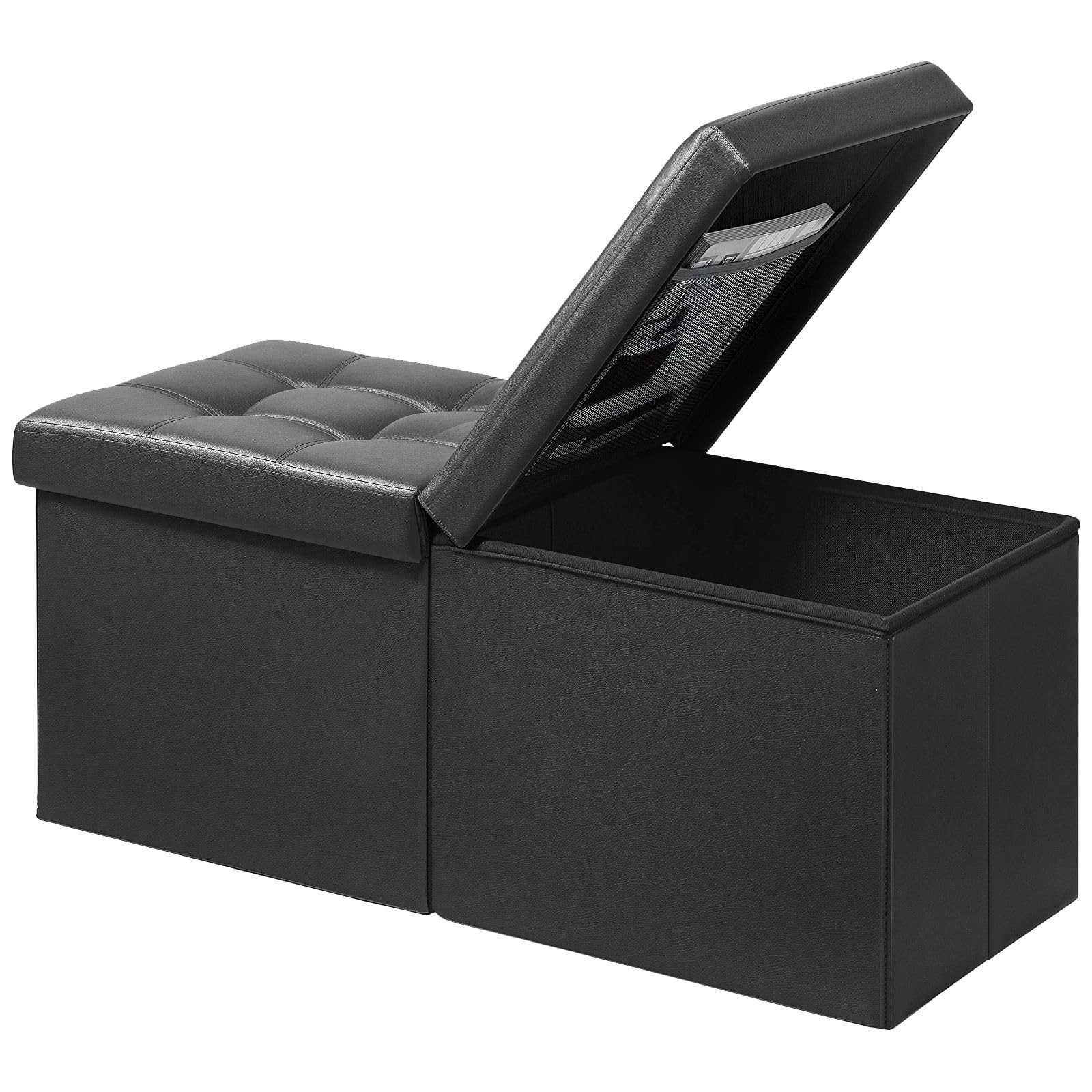 AmasSmile Footrest Ottoman Bench with Storage,34Inch Black Leather Footstool