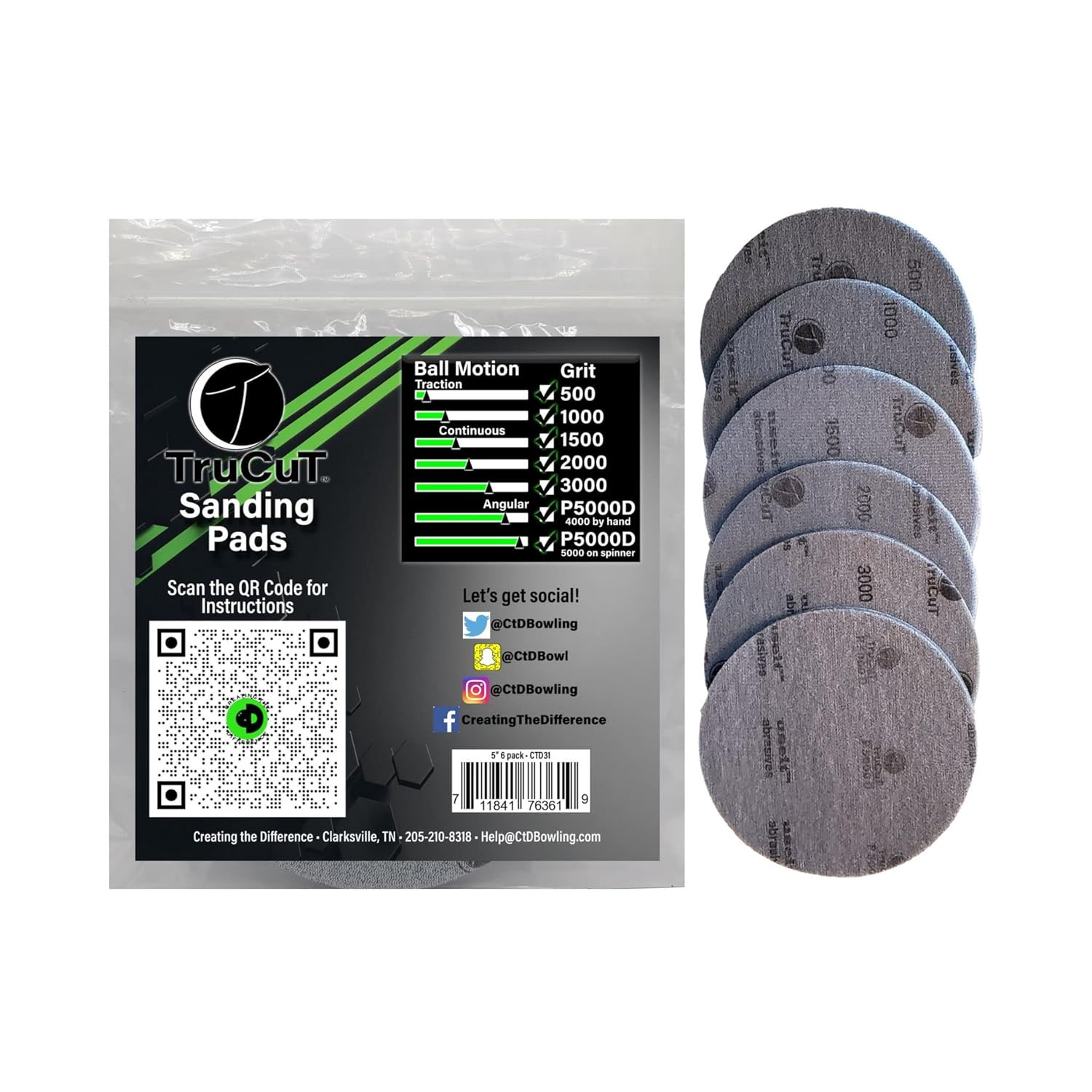Sanding Pads for Bowling Balls Resurfacing (6 Pack, 5 Inch, All Grits)