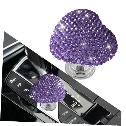 Bling Car One-Touch Start Button, Push Start Button Cover, Heart Purple #1
