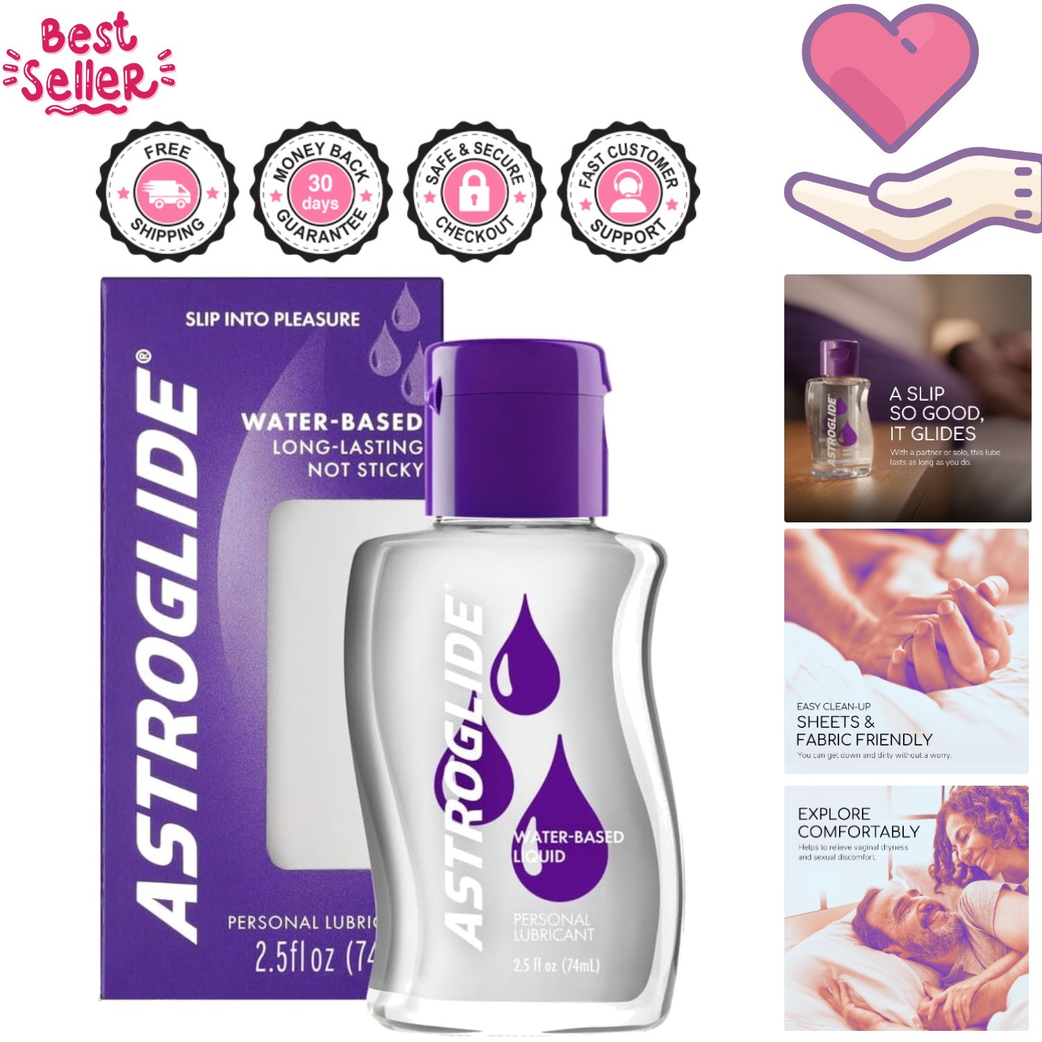 Astroglide 2.5oz Water-Based Lubricant - Perfect for Travel & Pleasure