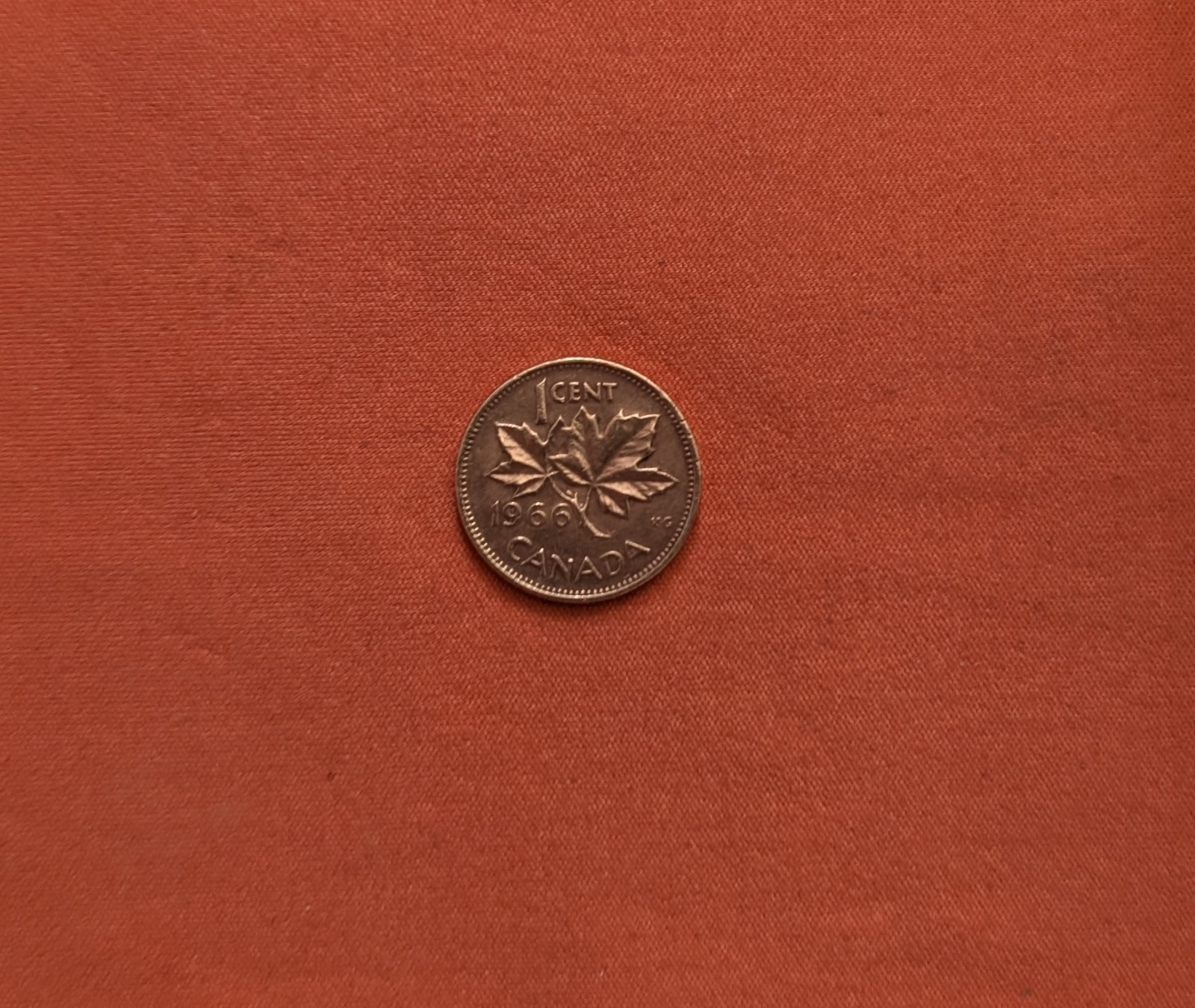 Canadian 1966 One Cent coin - Queen Elizabeth II - good detail and lustre.