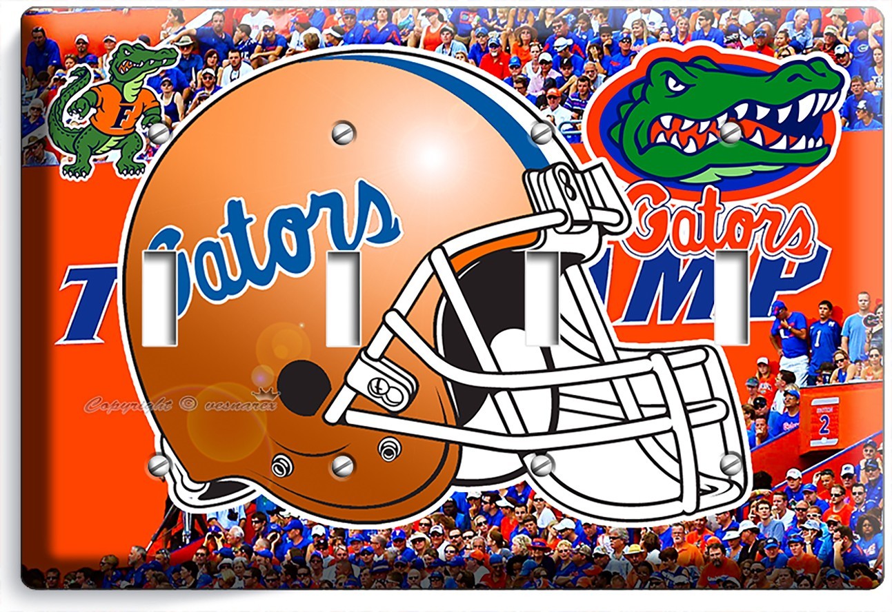 UF FLORIDA GATORS FOOTBALL TEAM HELMET 4 GANG LIGHT SWITCH WALL PLATE ROOM DECOR