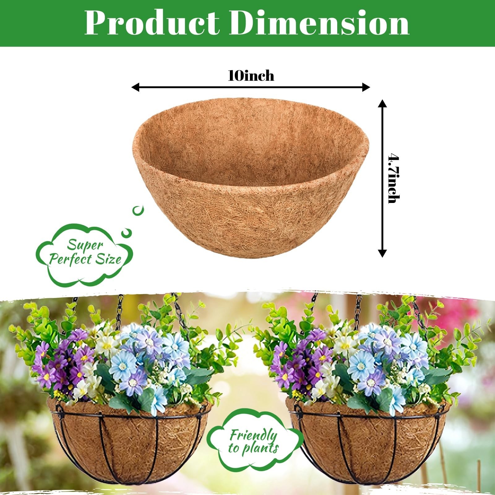 Riare 4 Pack 10 Inch Round Coco Liners Replacement, 100% Natural Coconut Coir...